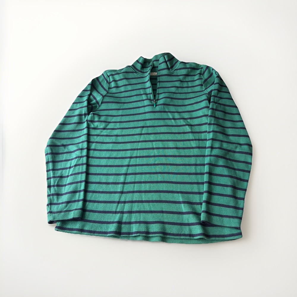 L.L.Bean 1/4-Zip Mock Neck Sweater/Knit Top Aqua Green w/Azure Blue Stripes Sz M